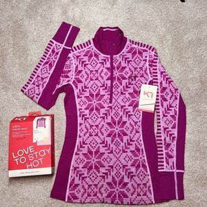 NWT Kari Traa Else Merino Wool Top Womens Small Baselayer Pink 1/2 Zip Henley